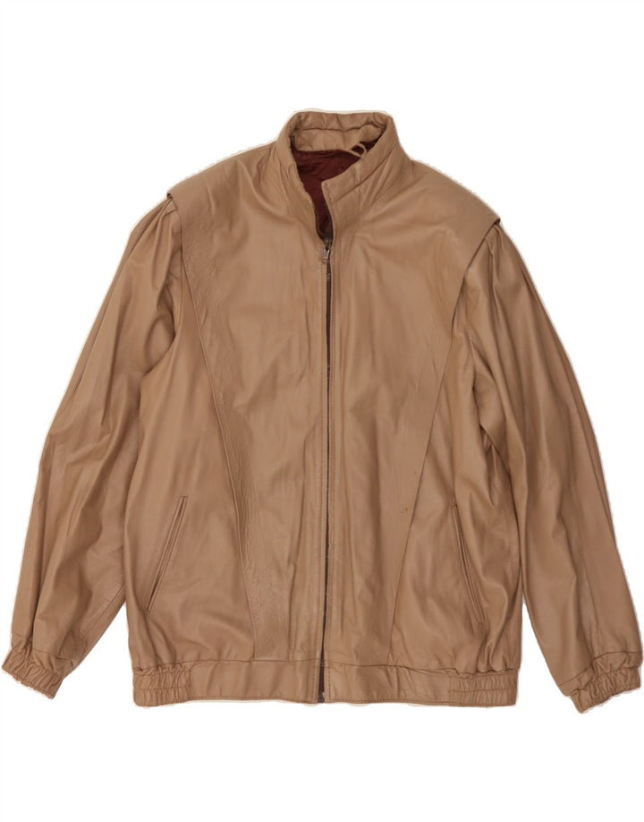 SAMS Mens Bomber Leather Jacket UK 38 Medium Beige Vintage Sams and Second-Hand Sams from Messina Hembry 