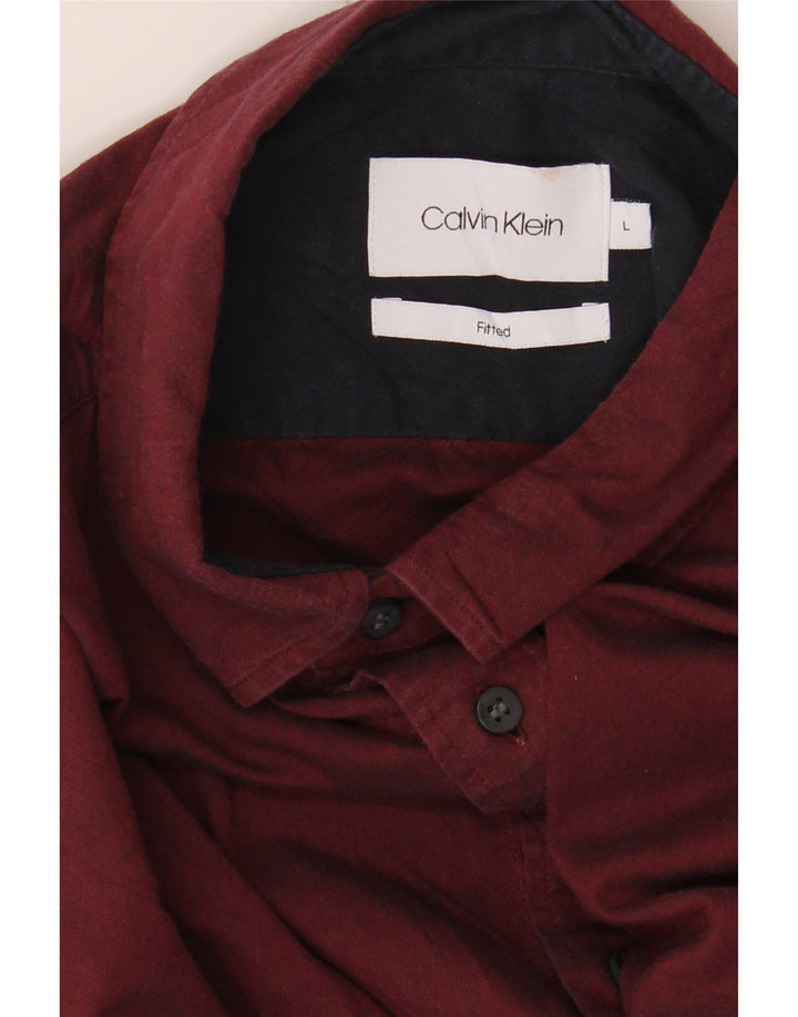 CALVIN KLEIN Herre Fitted Shirt Large Maroon