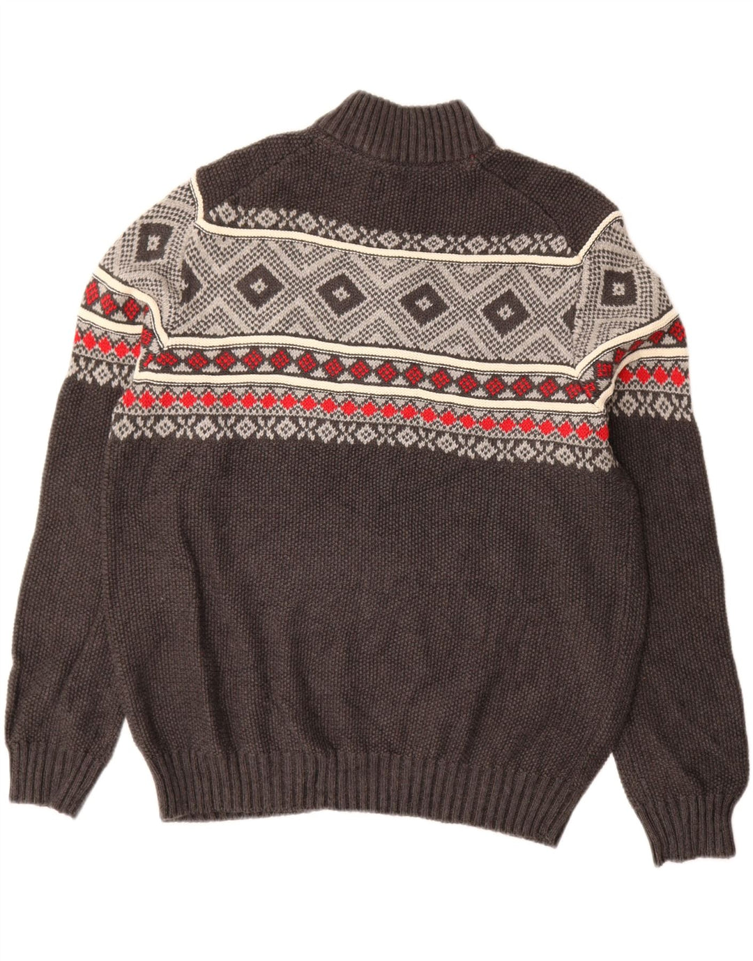 IZOD Herre Zip Neck trøje Sweater Large Grey Fair Isle Bomuld