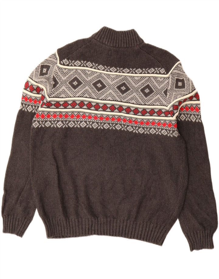 IZOD Herre Zip Neck trøje Sweater Large Grey Fair Isle Bomuld