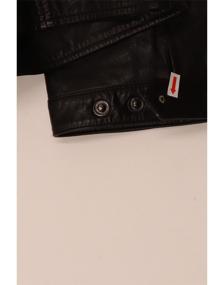 VINTAGE Herre Læder Biker Jacket IT 52 XL Sort Læder