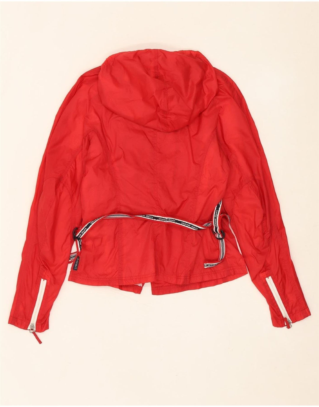 ARMANI JEANS Womens Crop Hooded Rain Jacket UK 12 Medium Red Polyamide Vintage Armani Jeans and Second-Hand Armani Jeans from Messina Hembry 