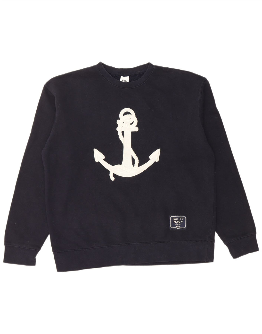 Zara Herre Grafisk Sweatshirt Jumper Large Marineblå Bomuld Nautical