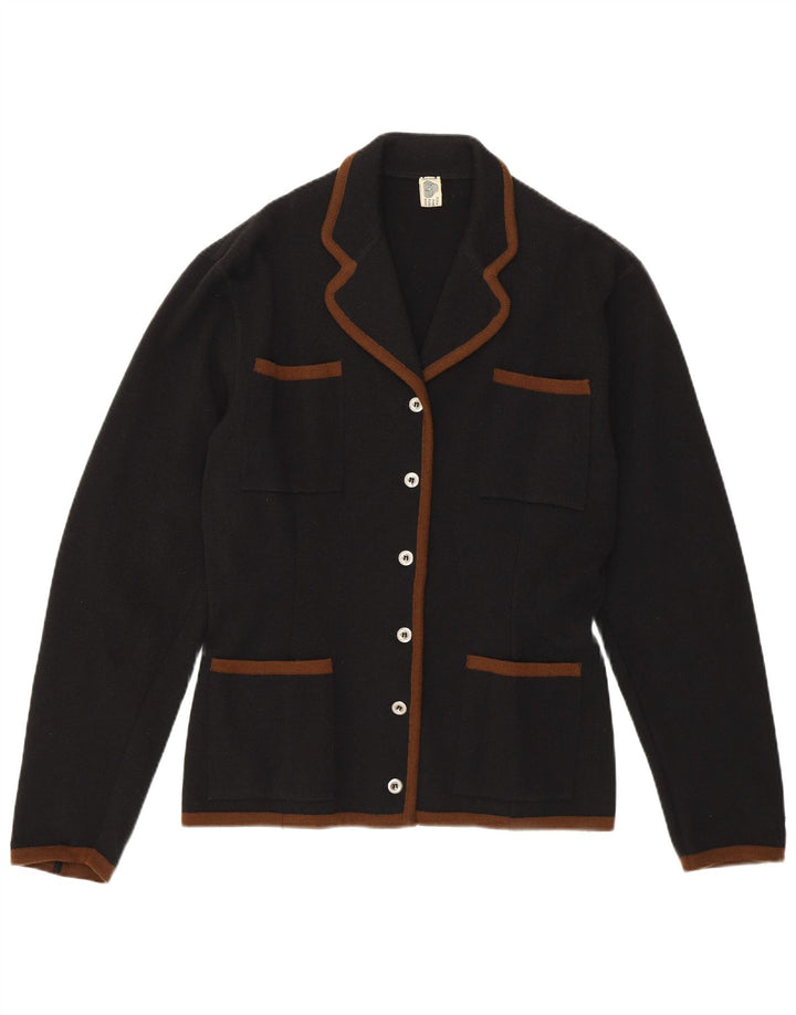 Vintage dame cardigan sweater UK 16 Large Black New Wool