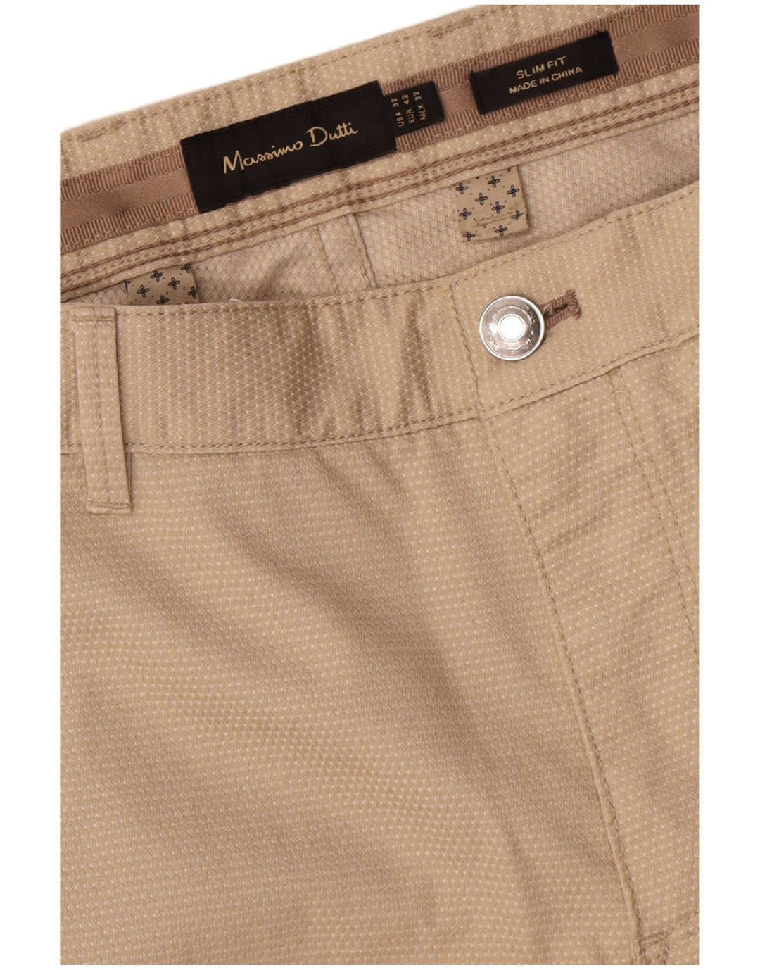 Massimo Dutti Herre Chinobukser EU 42 Large W32 L34 Beige Plettet