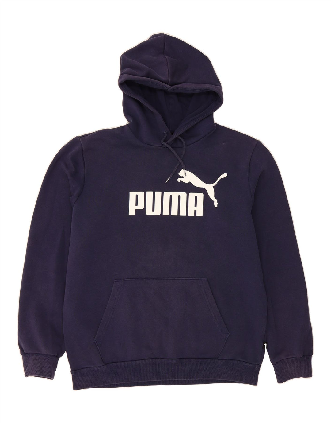 PUMA Mens Graphic Hoodie Jumper Medium Navy Blue Vintage Puma and Second-Hand Puma from Messina Hembry 