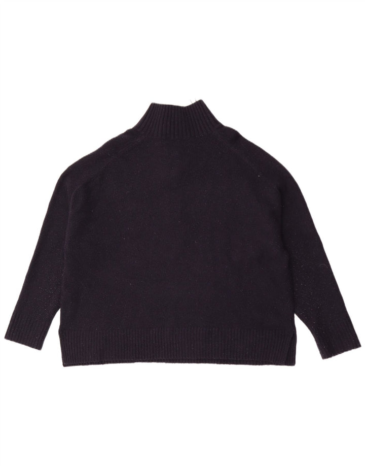 Zara Dame Oversized Button Neck Jumper Sweater UK 16 Large Navy Blue