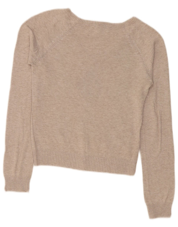Zara Womens Crop V-hals sweater UK 10 Small Beige Argyle/Diamond