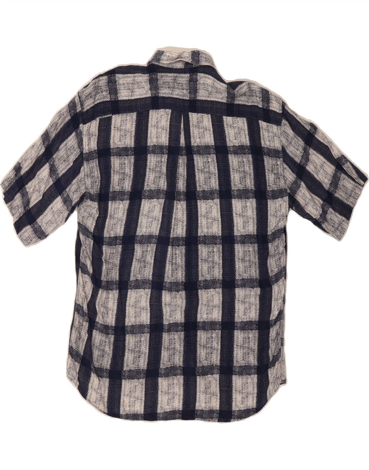 MAC FASHION Mens Short Sleeve Shirt Small Navy Blue Check Vintage Mac Fashion and Second-Hand Mac Fashion from Messina Hembry 