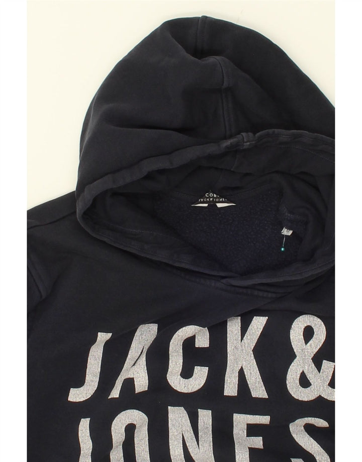 JACK & JONES Mens Graphic Hoodie Jumper Medium Navy Blue Cotton Vintage Jack & Jones and Second-Hand Jack & Jones from Messina Hembry 