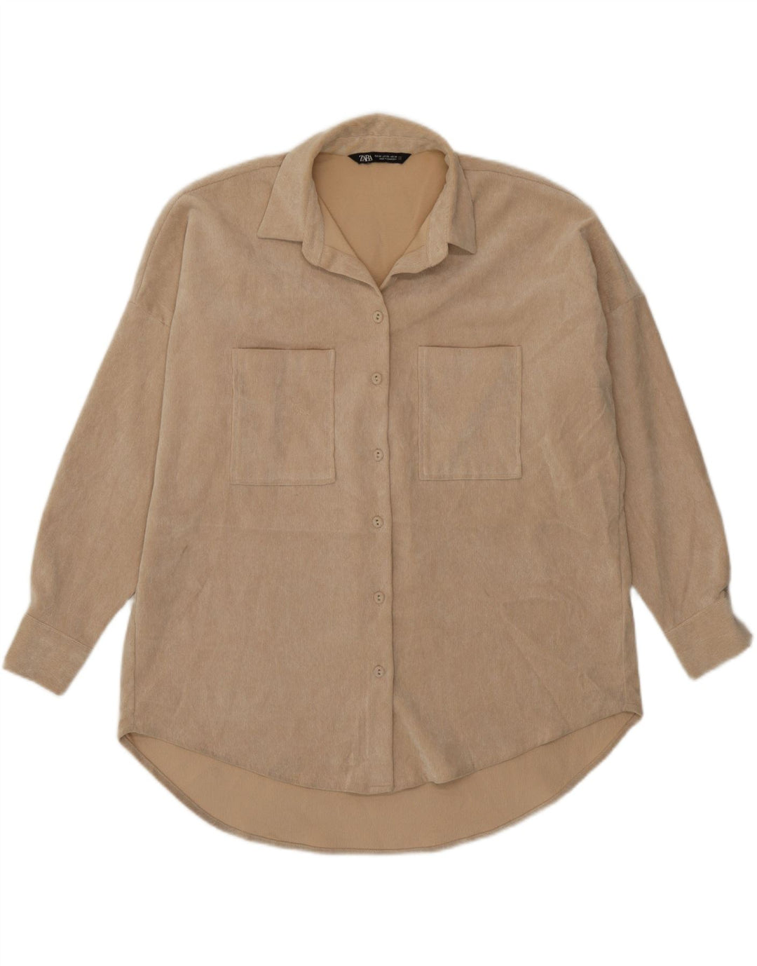 Zara Dame Oversized Corduroy Skjorte UK 6 XS Beige Polyester