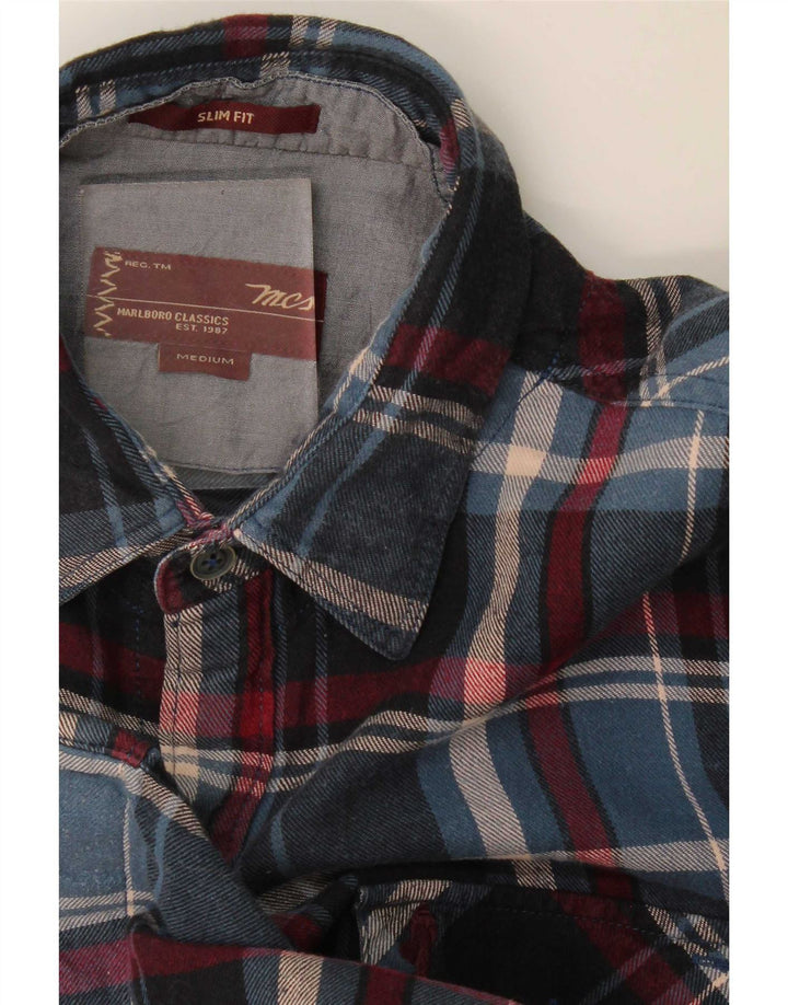 Marlboro Classics Herre Slim Fit Flanelskjorte Medium Navy Blue Check