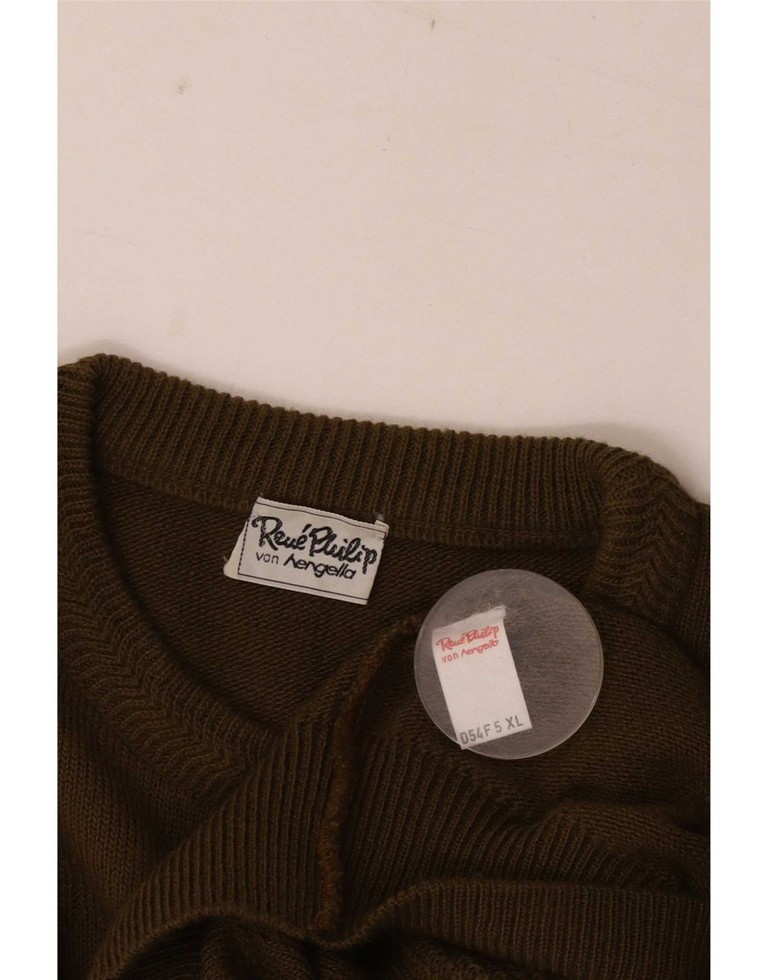 Vintage herre sweater med rund hals XL Khaki Wool
