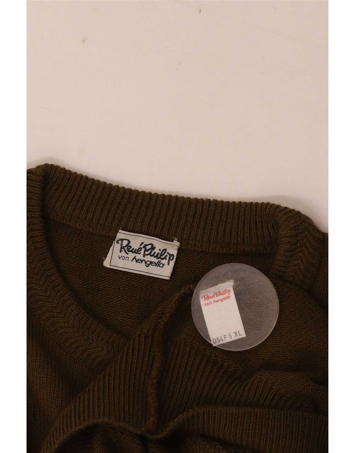 Vintage herre sweater med rund hals XL Khaki Wool