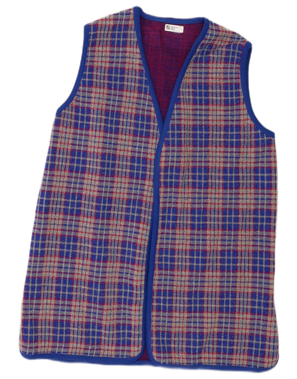 Vintage ærmeløs cardigan sweater til kvinder UK 14 Medium Blue Check
