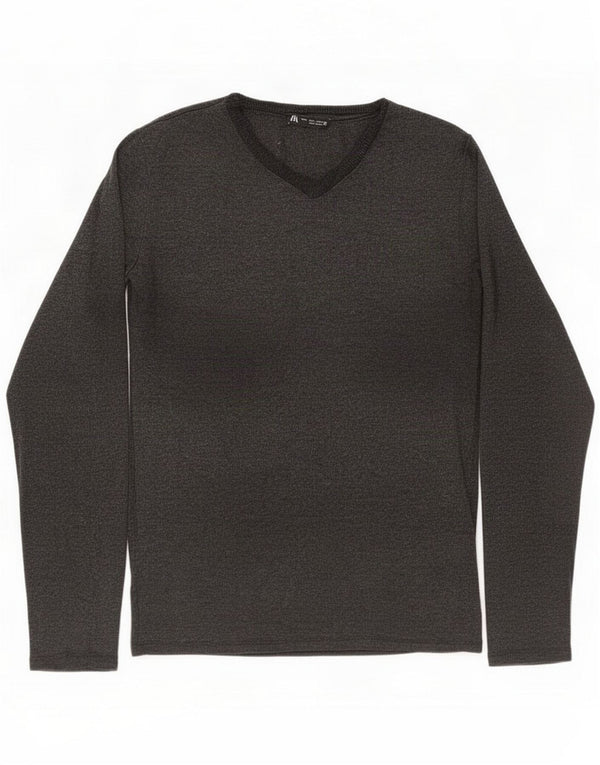Zara Dame V-hals sweater UK 14 Large Grå Polyester