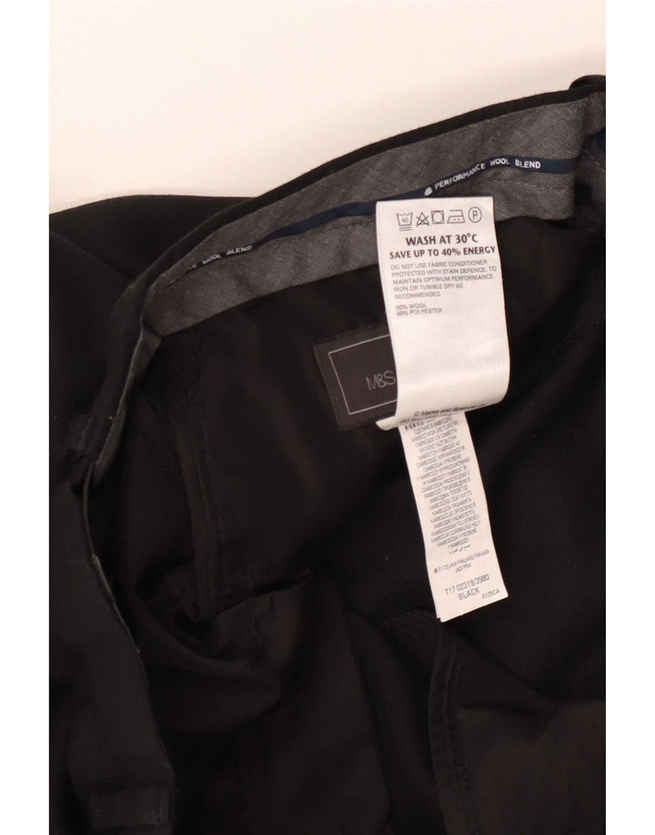 Marks & Spencer Herre Lige Regular Fit Suit Bukser W34 L31 Sort Uld