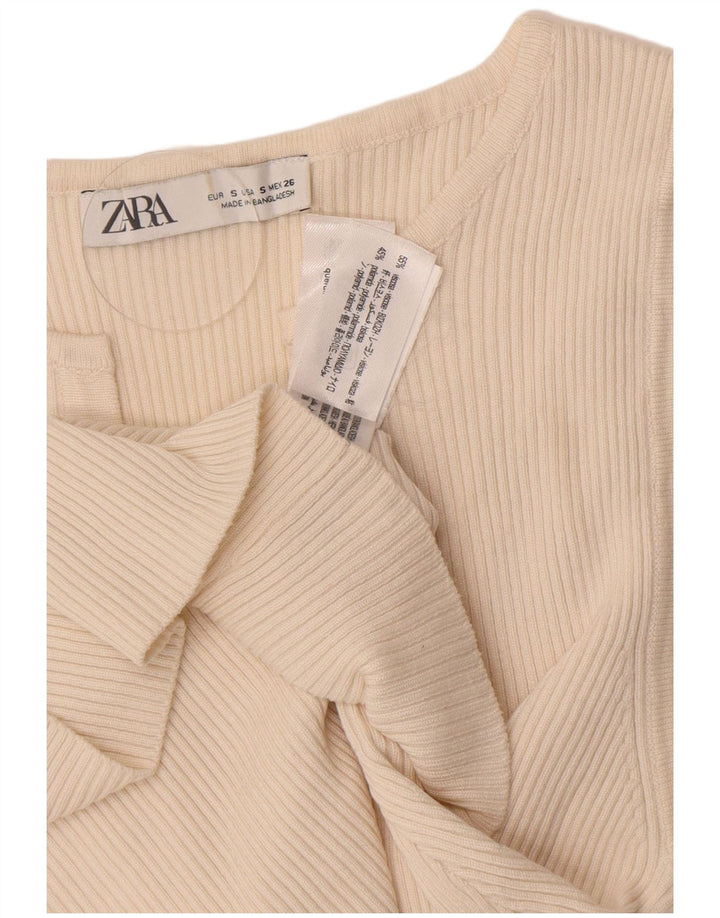 Zara Dame Cardigan Top UK 8 Small Off White Viscose