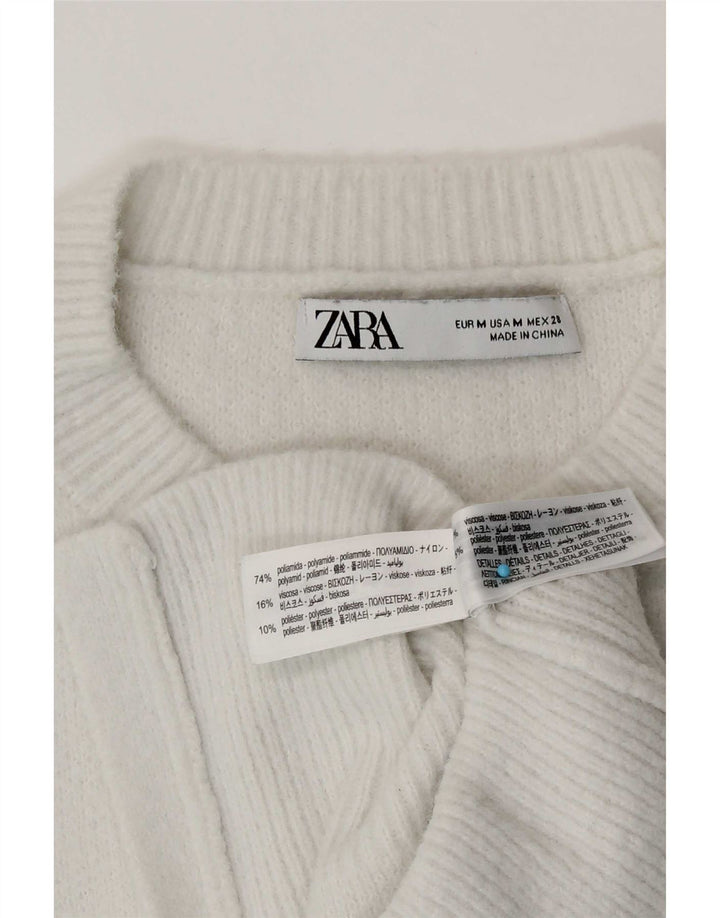 Zara Dame Cardigan Sweater UK 12 Medium Hvid Polyamid