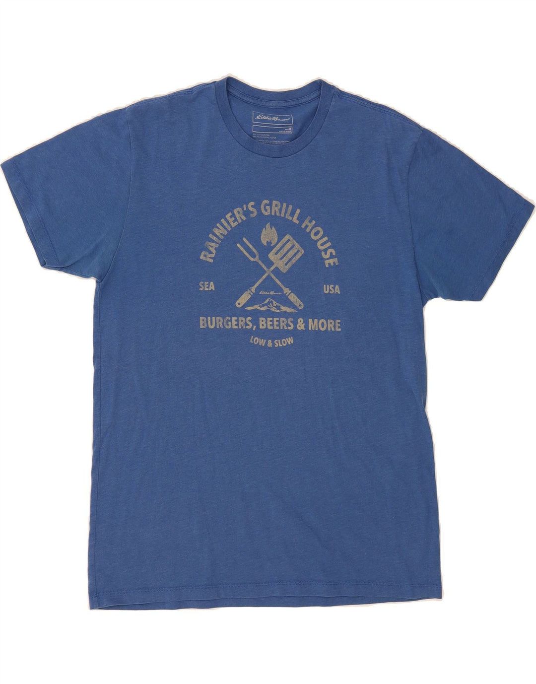 EDDIE BAUER Mens Graphic T-Shirt Top Medium Blue Cotton Vintage Eddie Bauer and Second-Hand Eddie Bauer from Messina Hembry 