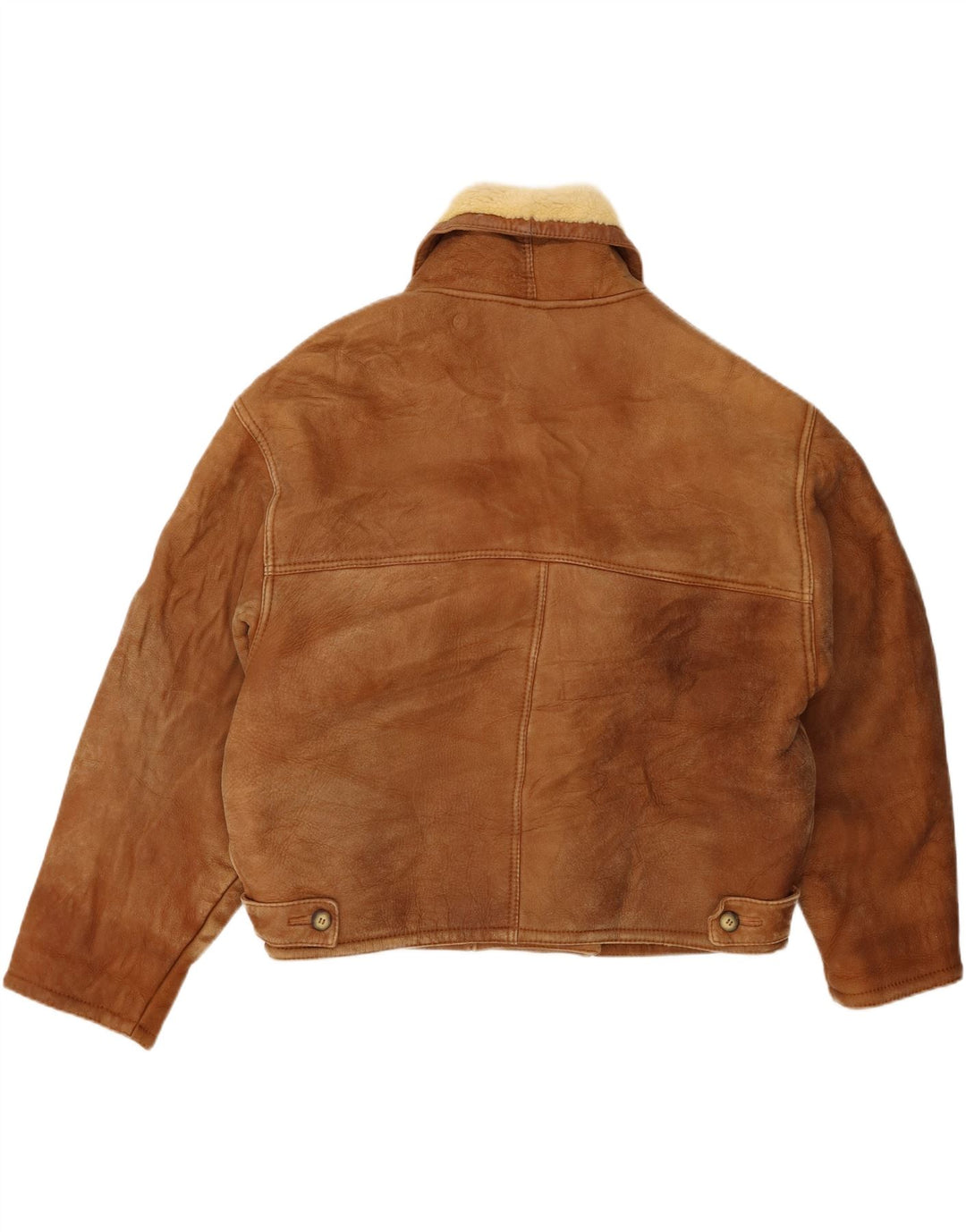 Vintage Herre Double Breasted Shearling Jacket UK 20 2XL Brown Shearling