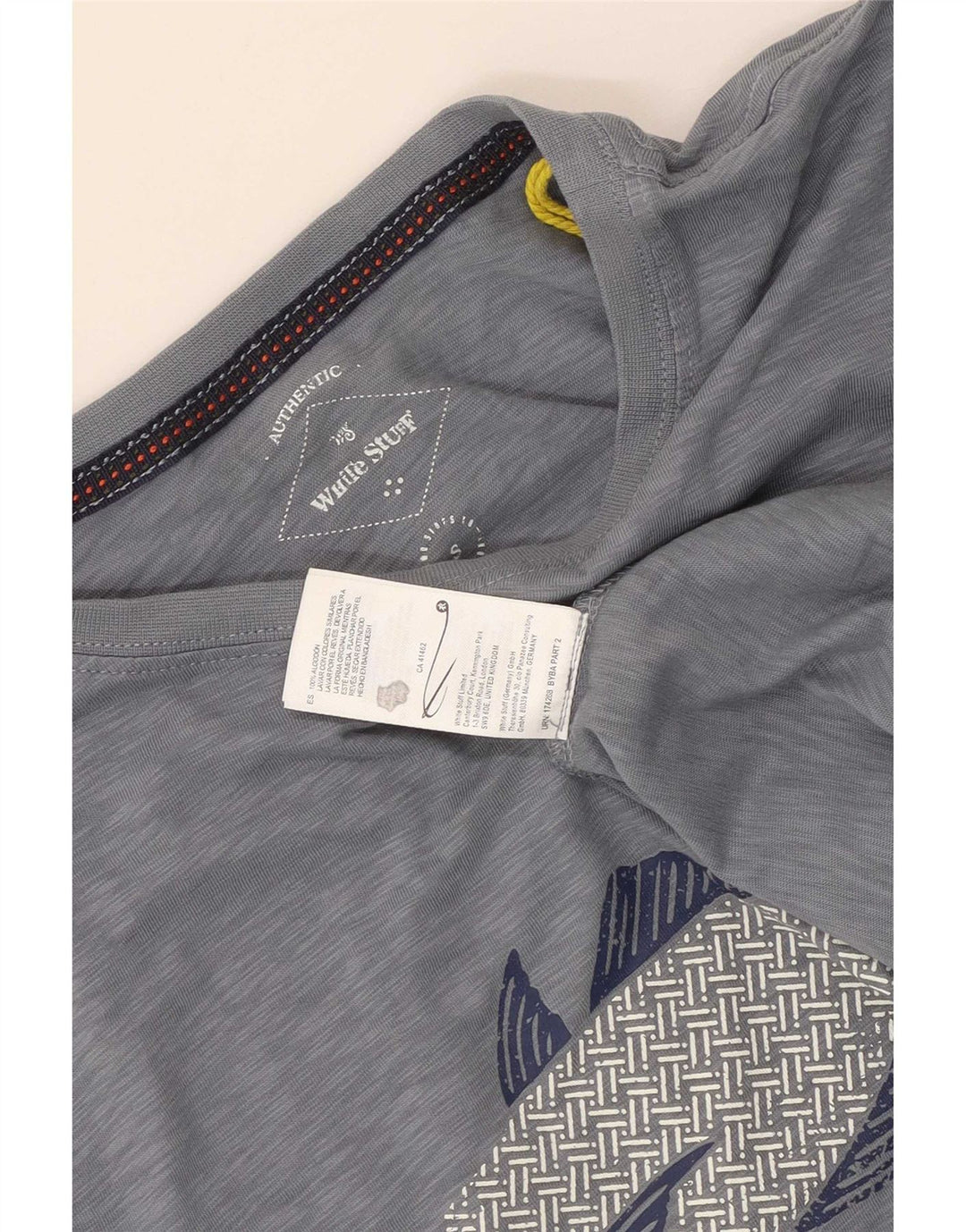 White Stuff Herre grafisk T-shirt Top Lille Blå Flecked Bomuld