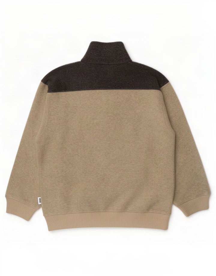 Silvy Herre Button Neck Fleece Jumper Medium Beige Colourblock Polyester