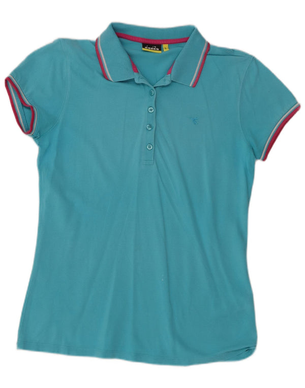 Diadora Dame Polo Shirt UK 14 Stor Blå Bomuld