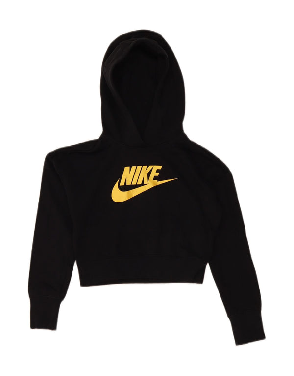 Nike piger grafisk crop hættetrøje trøje 10-11 år medium sort bomuld