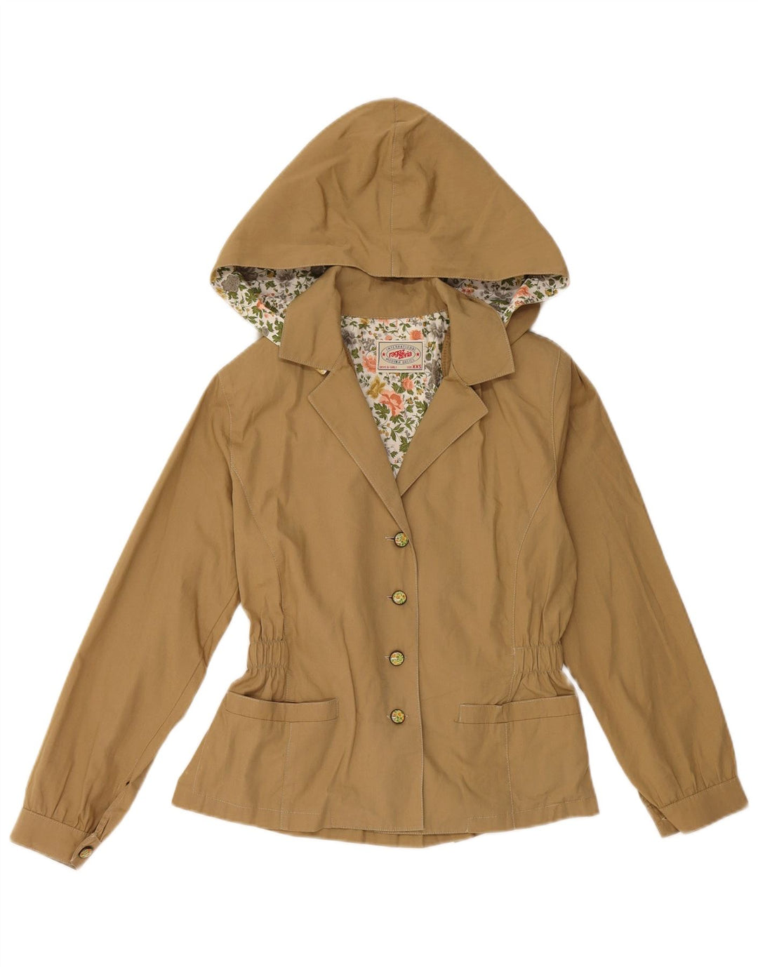 VINTAGE blazerjakke med 4 knapper til kvinder, str. 6 2XS Brun bomuld