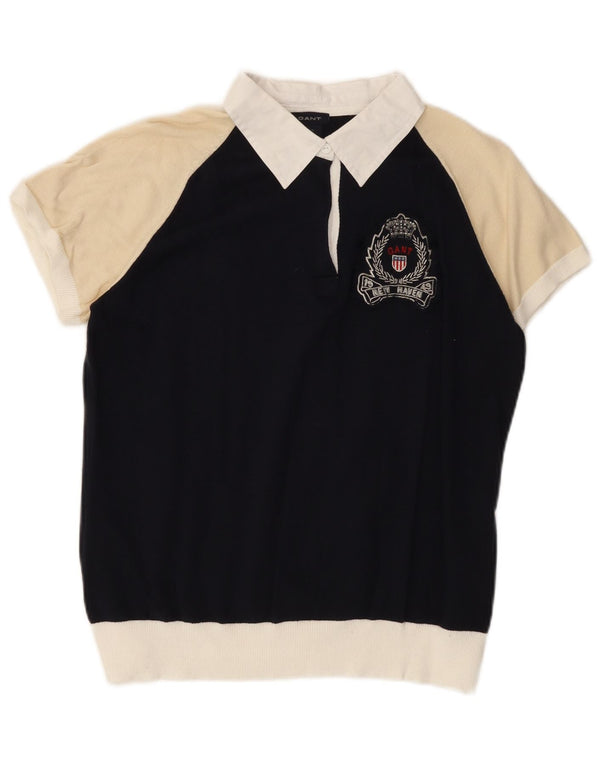 GANT Womens Polo Shirt UK 18 XL Navy Blue Colourblock Cotton