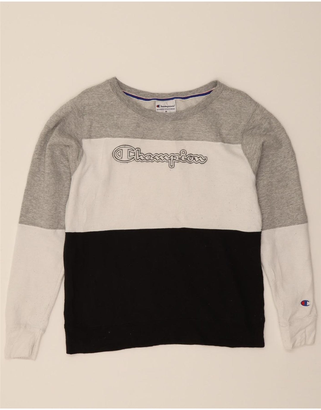 CHAMPION Womens Sweatshirt Jumper UK 14 Medium Multicoloured Colourblock Vintage Champion and Second-Hand Champion from Messina Hembry 