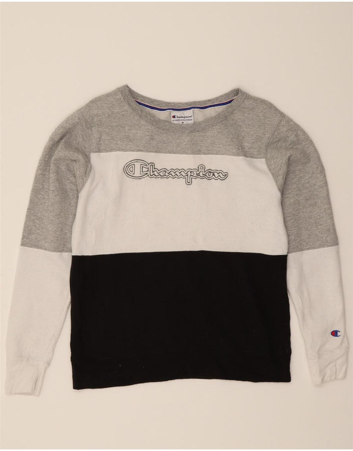 CHAMPION Womens Sweatshirt Jumper UK 14 Medium Multicoloured Colourblock Vintage Champion and Second-Hand Champion from Messina Hembry 