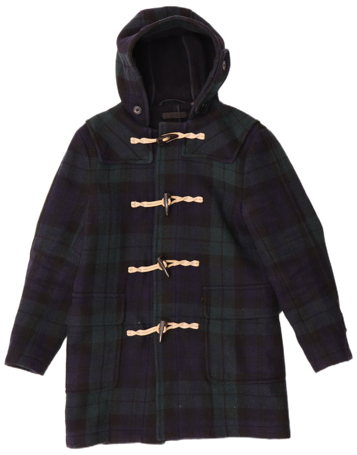 Uniqlo Herre Hooded Duffle Coat UK 36 Small Navy Blue Check