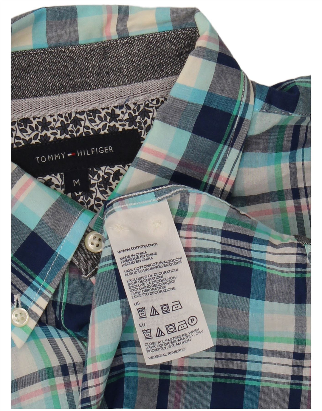 TOMMY HILFIGER Mens Short Sleeve Shirt Medium Blue Check Cotton