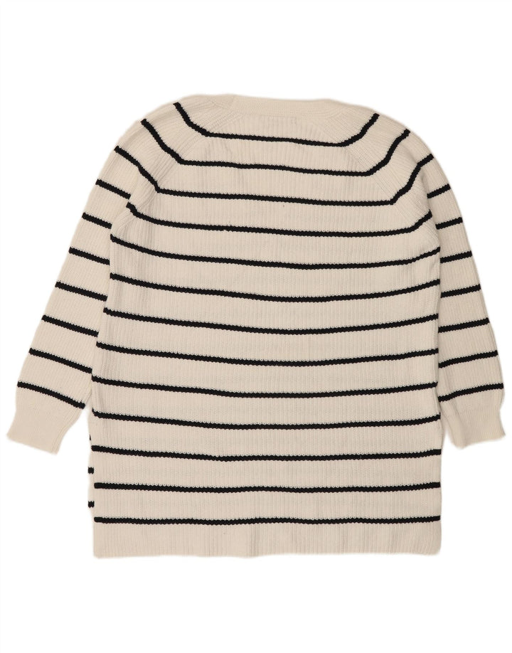 Marks & Spencer Dame V-hals sweater UK 14 Mellem hvid stribet