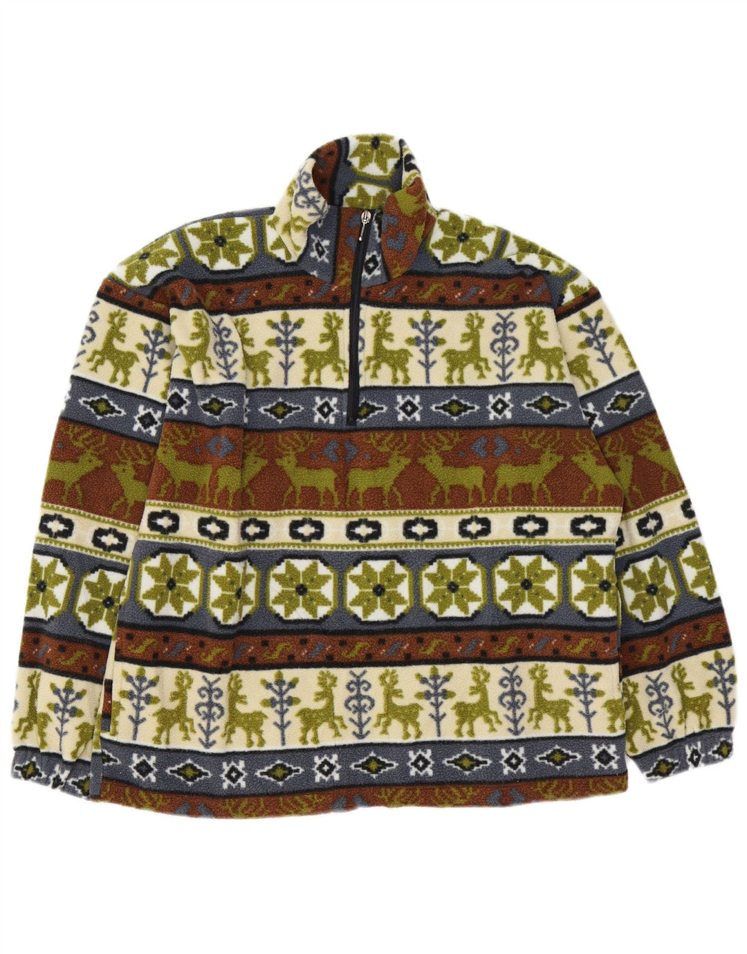 Vintage herre lynlås hals fleece jumper medium flerfarvet Fair Isle