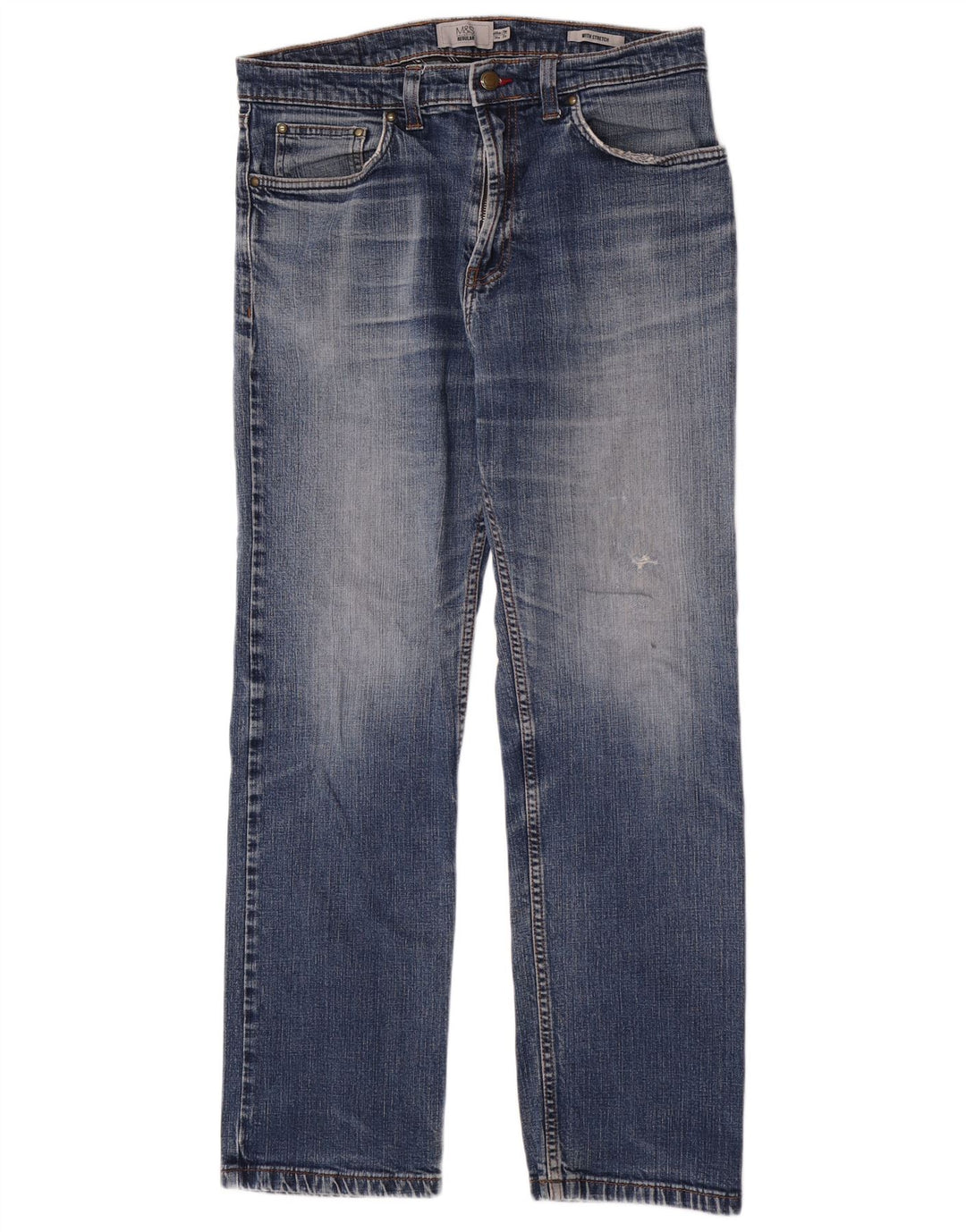 Marks & Spencer Herre Regular Straight Jeans W34 L29 Blå Bomuld