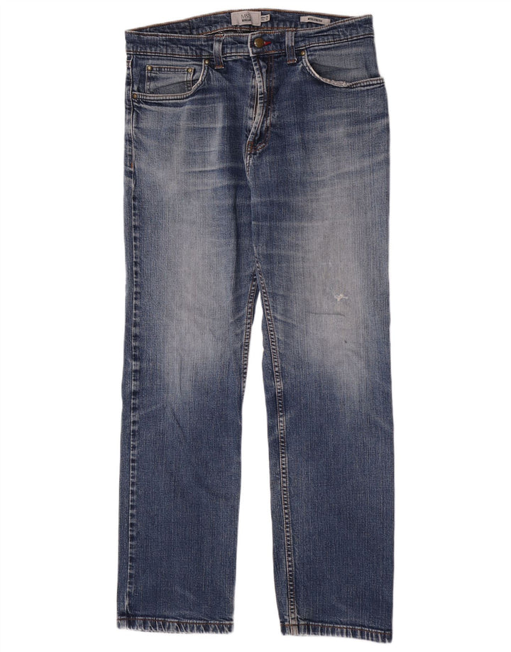Marks & Spencer Herre Regular Straight Jeans W34 L29 Blå Bomuld