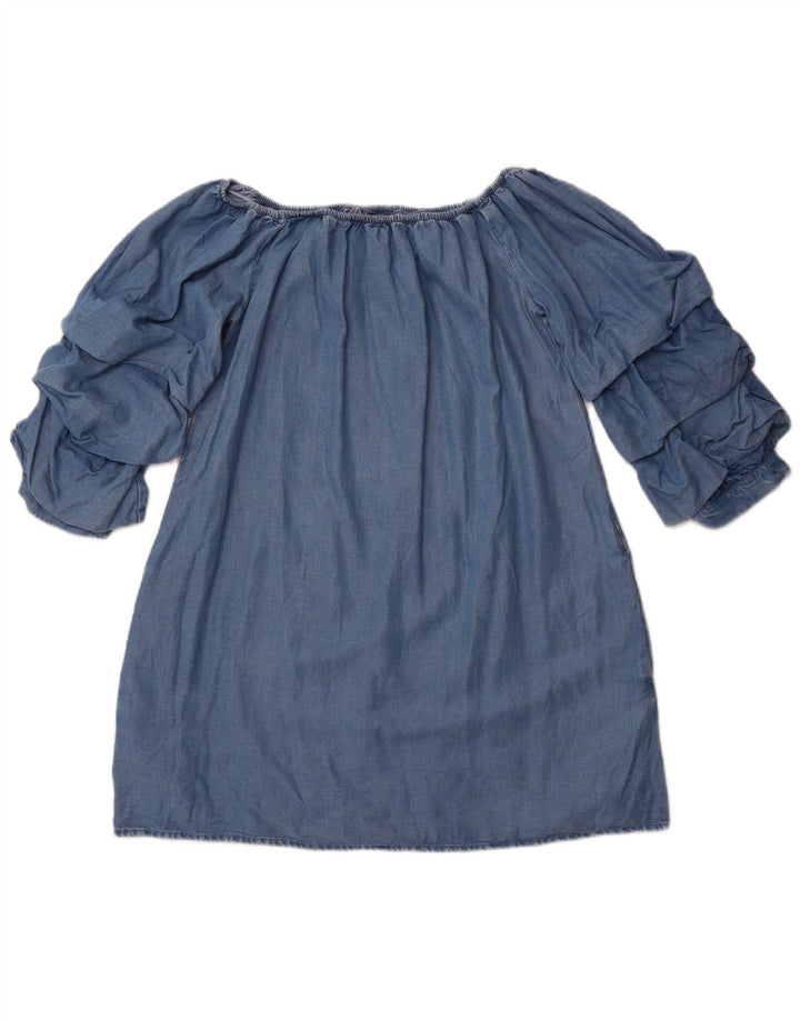 ZARA Dame 3/4 ærme off Shoulder Top UK 12 Medium Blue