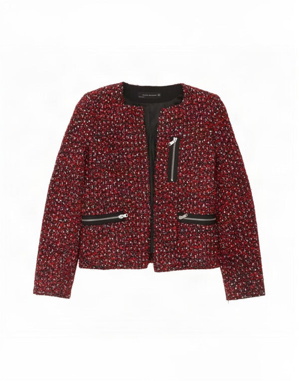 Zara Womens Open Blazer Jacket UK 12 Medium Red Flecked