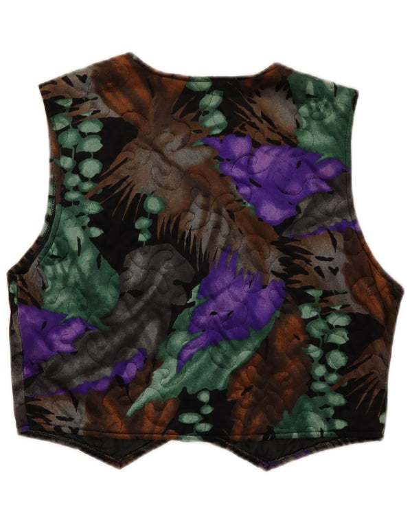 Vintage kvinders velour vest UK 14 Medium flerfarvet blomster akryl