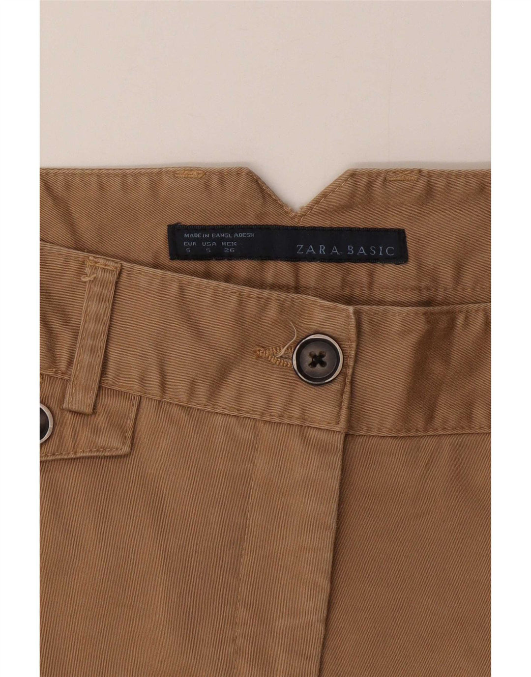 Zara Chino Shorts til kvinder Small W26 Beige Bomuld