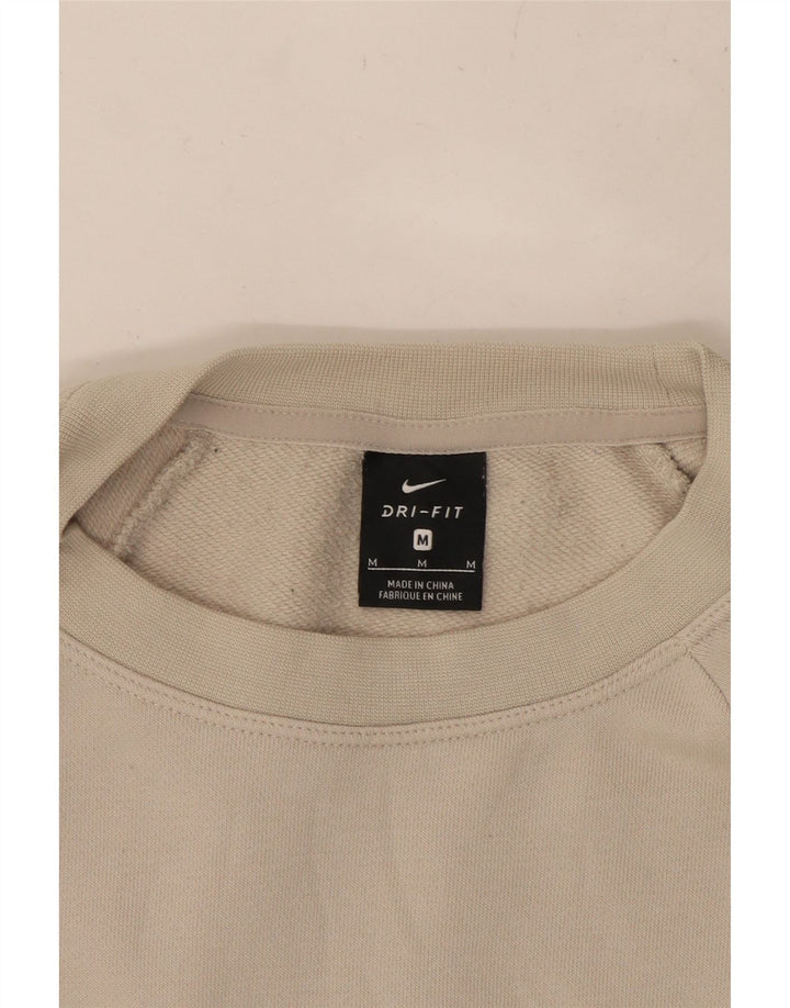 NIKE Dame Oversized Crop Graphic Sweatshirt Jumper UK 14 Medium Beige