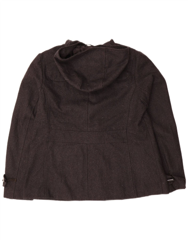 VINTAGE Duffle-jakke med hætte til kvinder UK 16 Stor grå uld