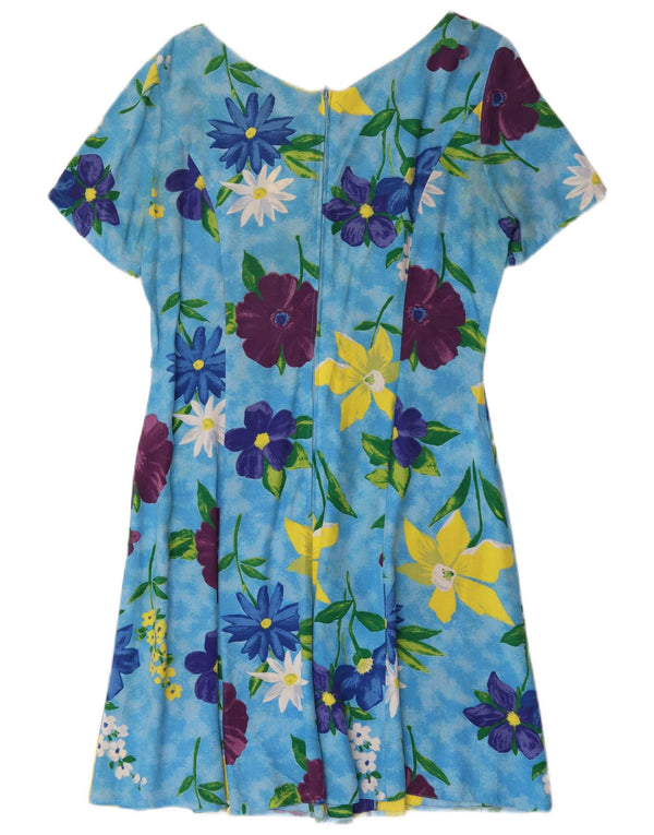 Vintage Dame A-Line Kjole UK 16 Large Blue Floral