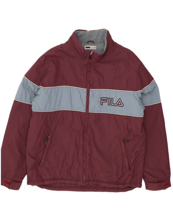 Fila Herre grafisk polstret jakke UK 40 Large Burgundy Colourblock Nylon
