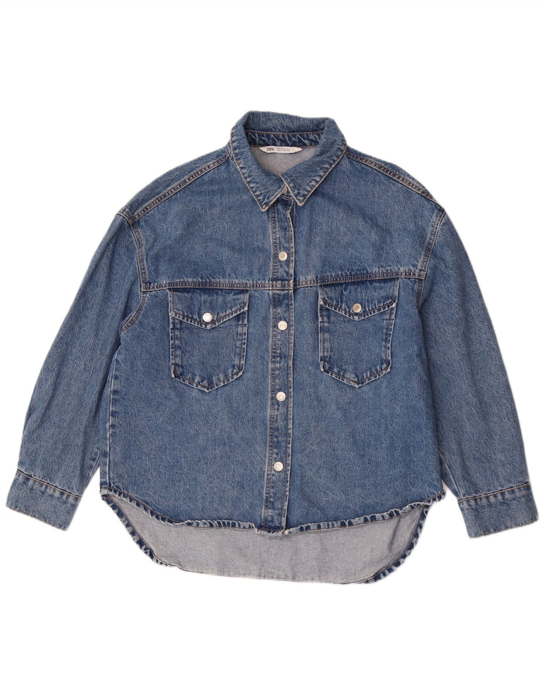 Zara Dame Asymmetrisk Oversized Denim Shirt UK 18 XL Blå