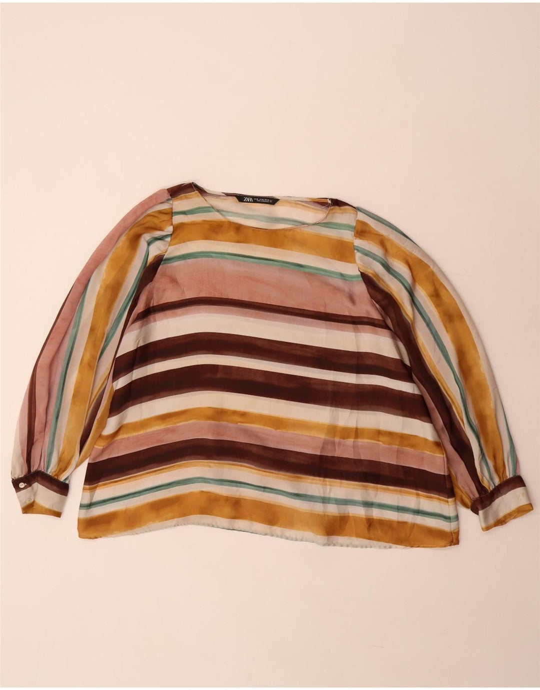 Zara Dame Langærmet Bluse Top UK 18 XL Flerfarvet Stribet