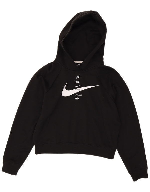 Nike Dame Oversized Crop Graphic Hoodie Jumper UK 10 Small Black
